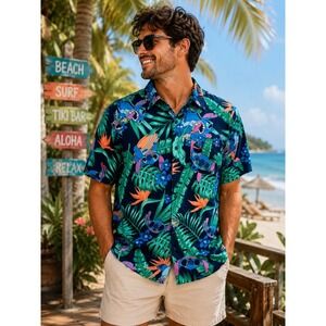 Disney Stitch Hawaiian Camp Shirt XL NWT Tropical Button Up Aloha Shirt